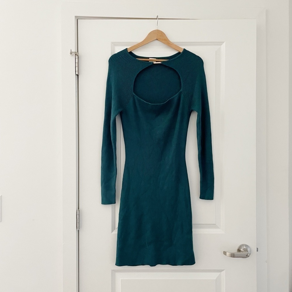 Abercrombie & Fitch Midi Cutout Sweater Dress Jade Ribbed Extra Large Tall